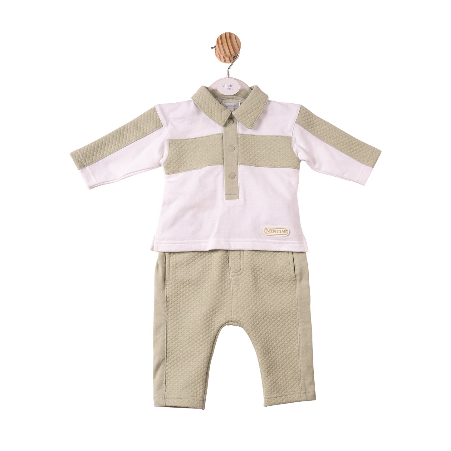 MB7394A - Polo & Trouser - White/Sage - Square Jacquard - Pre Order