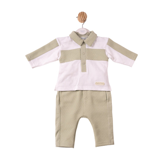 MB7394B - Polo & Trouser - White/Sage - Square Jacquard - Pre Order