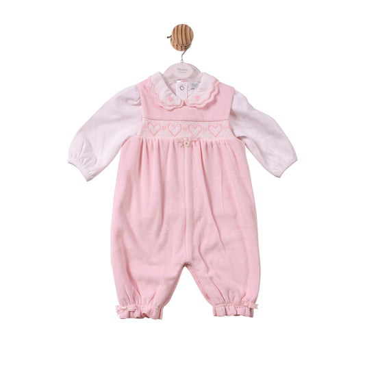 MB7421A- Top & Dungaree- Pink - Smocking- Pre Order