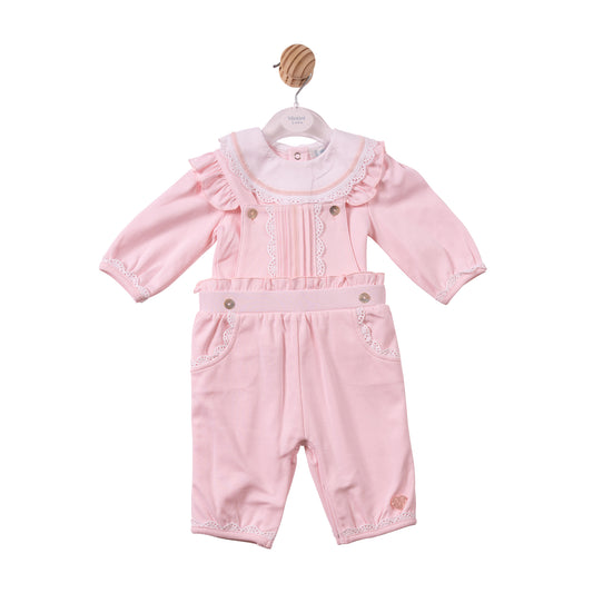MB7433A - Top & Dungaree - Pink - Lace/Interlock - Pre Order