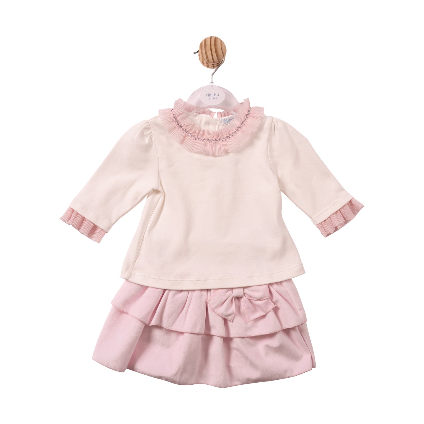 MB7484- Top & Skirt - Ivory/Pink - Chiffon Pleated Collar- Pre Order
