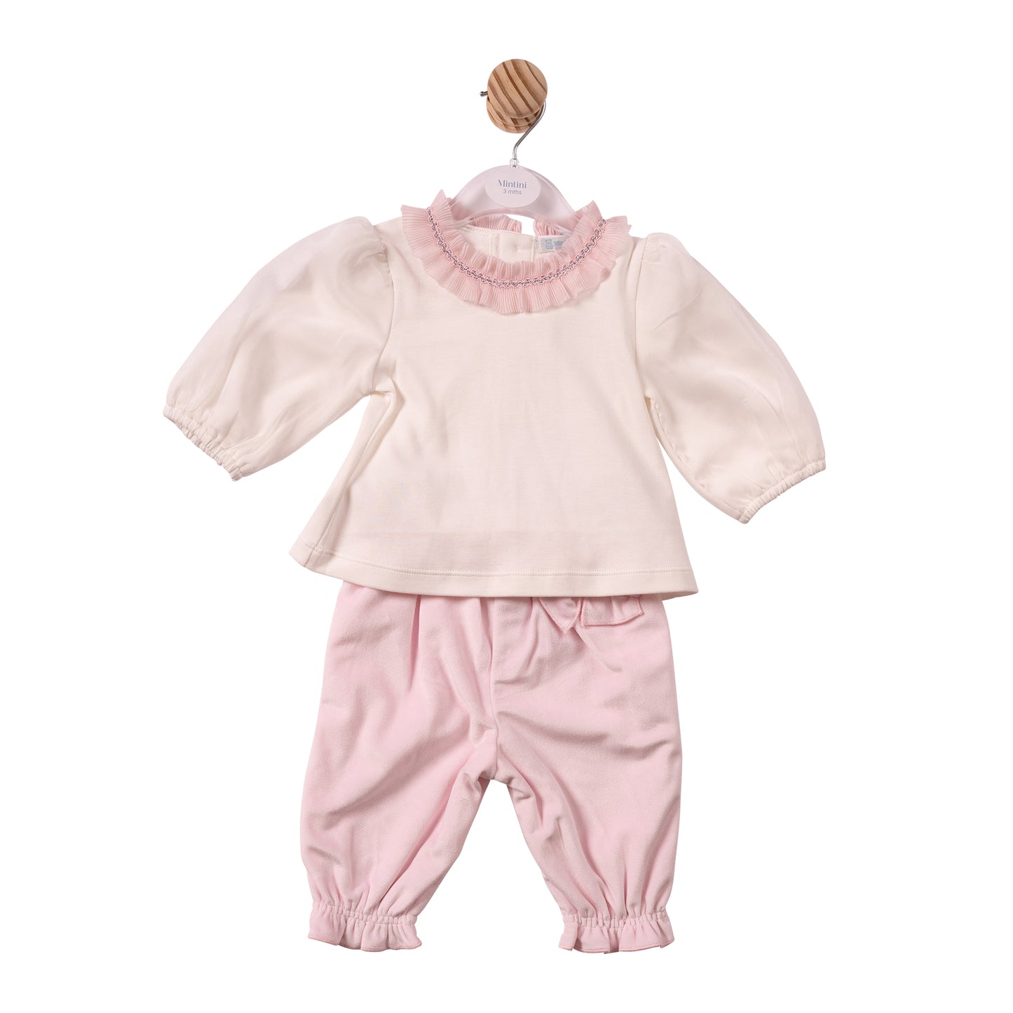 MB7485- Top & Trouser - Ivory/Pink - Chiffon Pleated Collar- Pre Order
