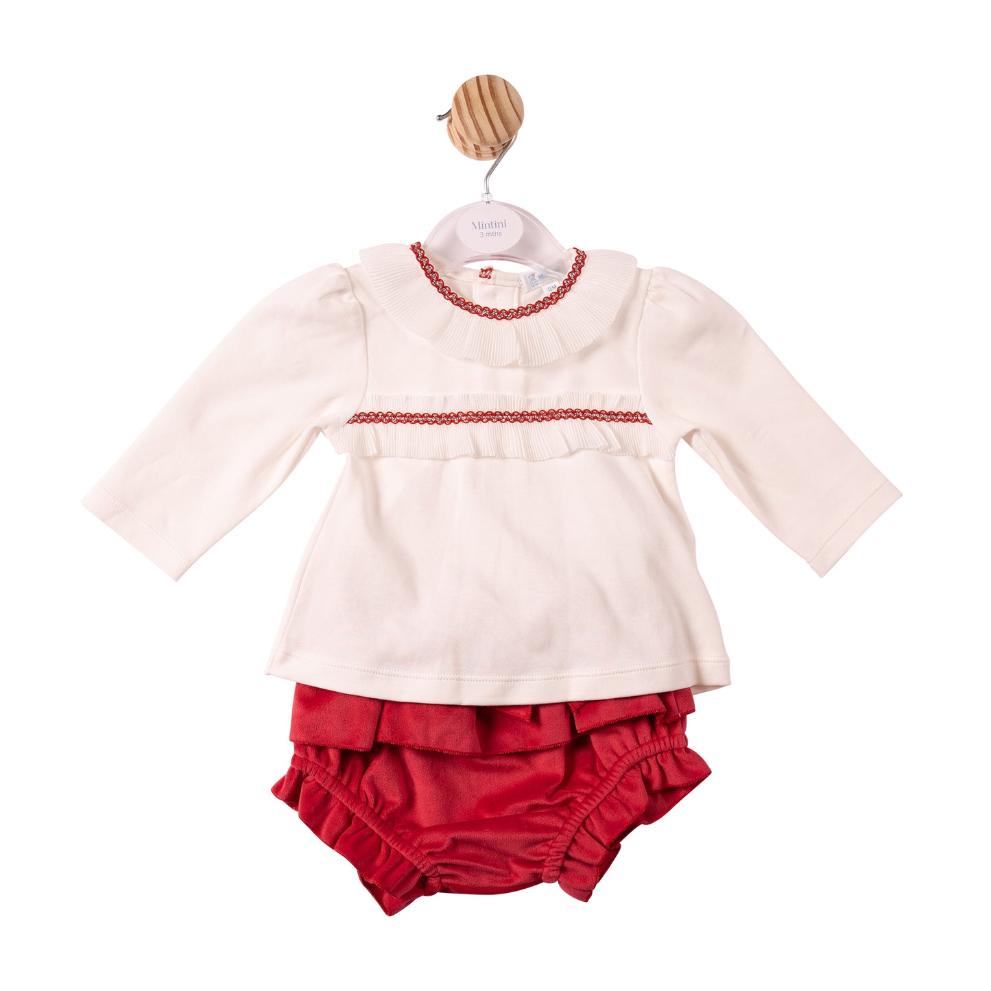 MB7488A - Top & Bloomer - Ivory/Red - Chiffon Pleated Collar - Pre Order