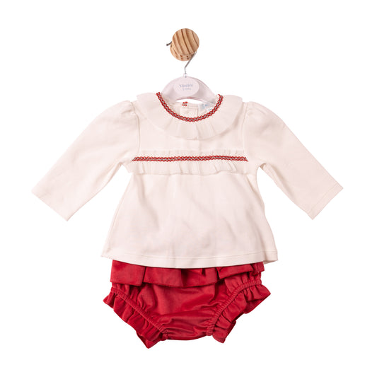 MB7488A - Top & Bloomer - Ivory/Red - Chiffon Pleated Collar - Pre Order