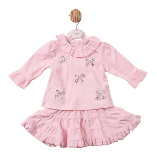 MB7495B - Top & Skirt - Pink - Diamante Bow - Pre Order
